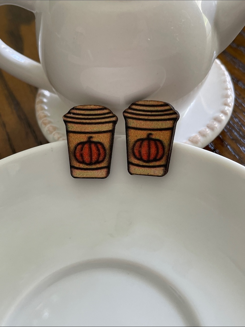 Pumpkin spice latte wooden studs
